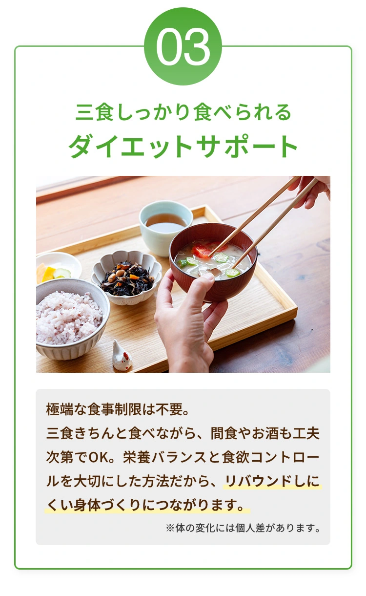 3:三食しっかり食べられるダイエットサポート